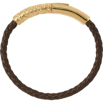 Burberry Check Leather Bracelet In Gold/military