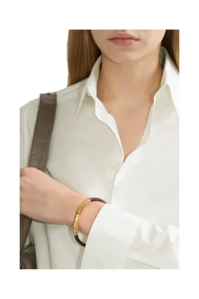 Burberry Check Leather Bracelet In Gold/military