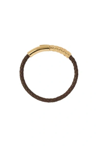Burberry Check Leather Bracelet In Gold/military