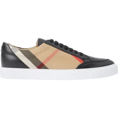 Burberry Sneaker In Leather And House Check Motif In Black