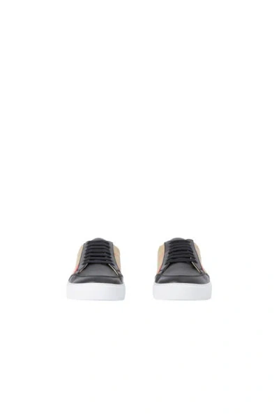 Burberry Sneaker In Leather And House Check Motif In Black