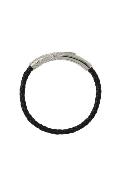 Burberry Check Leather Bracelet In Silver/black