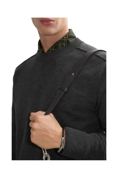 Burberry Check Leather Bracelet In Silver/black