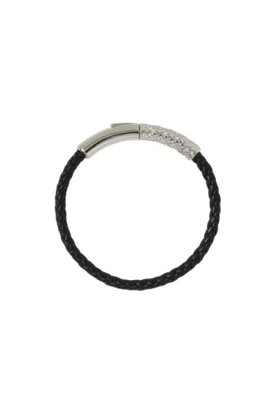 Burberry Check Leather Bracelet In Silver/black