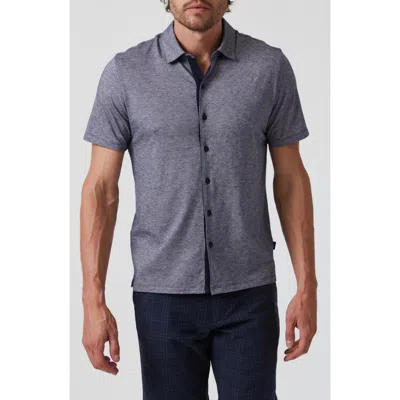 34 Heritage Pima Cotton Knit Short Sleeve Button-up Shirt In Indigo