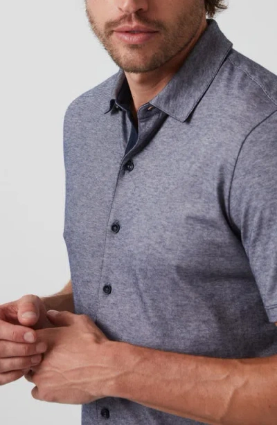 34 Heritage Pima Cotton Knit Short Sleeve Button-up Shirt In Indigo