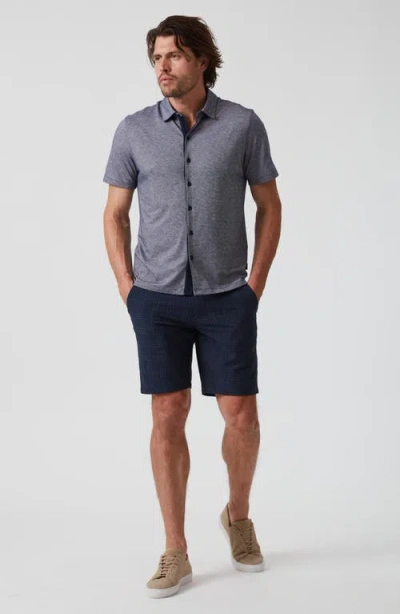 34 Heritage Pima Cotton Knit Short Sleeve Button-up Shirt In Indigo