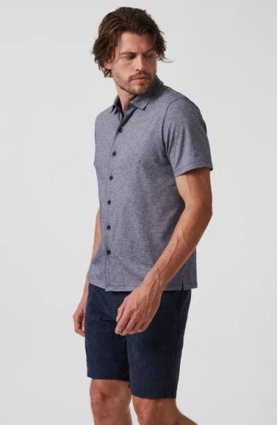 34 Heritage Pima Cotton Knit Short Sleeve Button-up Shirt In Indigo