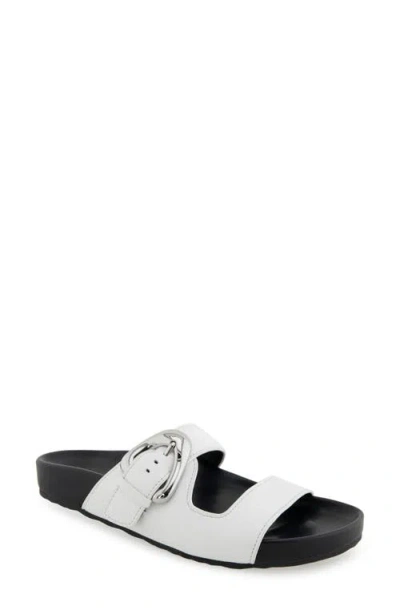 Aerosoles Lemon Flatform Slide Sandal In Bright White Pebbled Leather