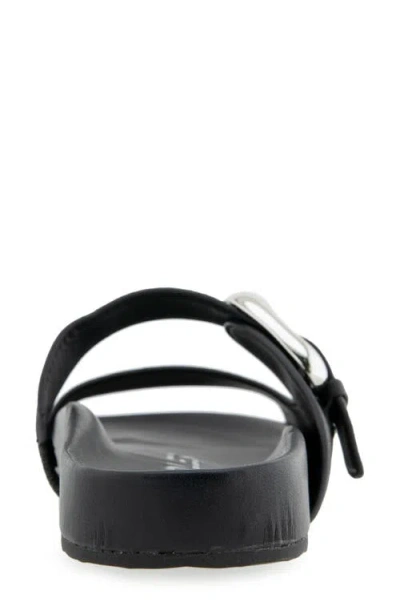 Aerosoles Lemon Flatform Slide Sandal In Black Pebbled Leather