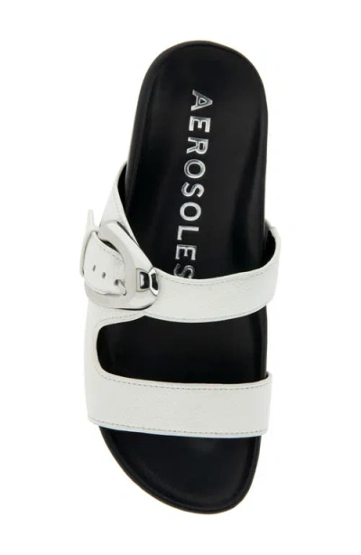Aerosoles Lemon Flatform Slide Sandal In Bright White Pebbled Leather
