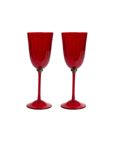 La Doublej Wine Rainbow Glasses Set Of 2 In Red