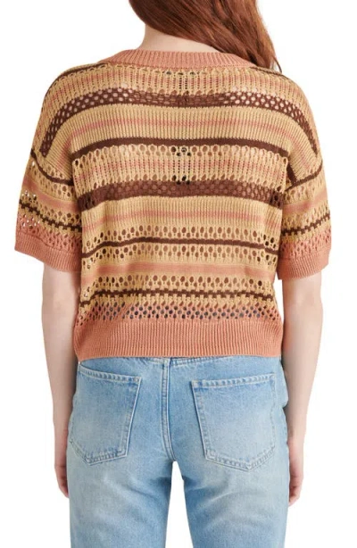 Steve Madden Noreen Stripe Mixed Stitch Short Sleeve Cotton Sweater In Multi