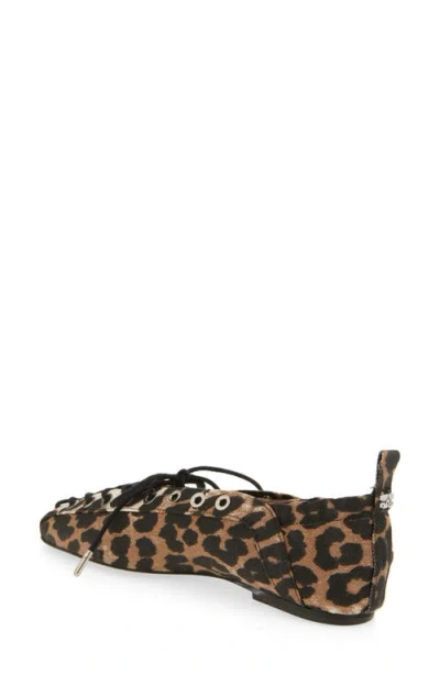 Ganni Denim Print Lace-up Ballerina Flats With Leopard Pattern In Animal Print