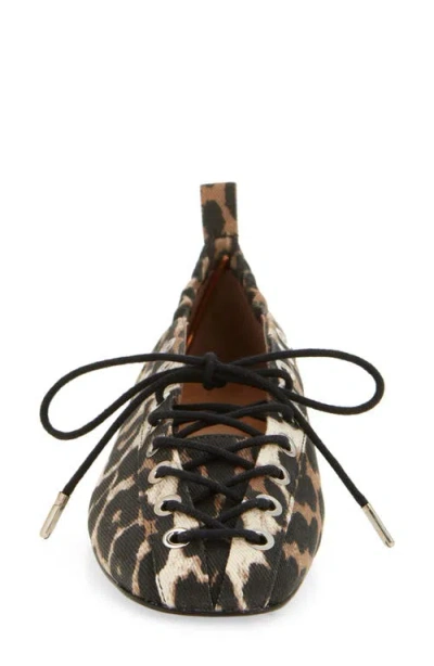 Ganni Denim Print Lace-up Ballerina Flats With Leopard Pattern In Animal Print