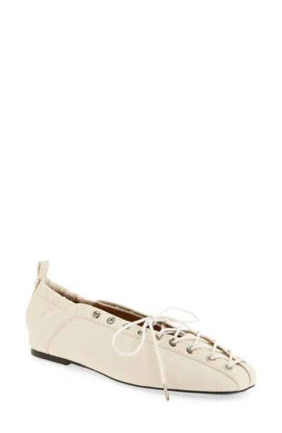 Ganni Womens White Eyelets Lace-up Pélinova Ballet Flats Eur 37 / 4 Uk In Neutral