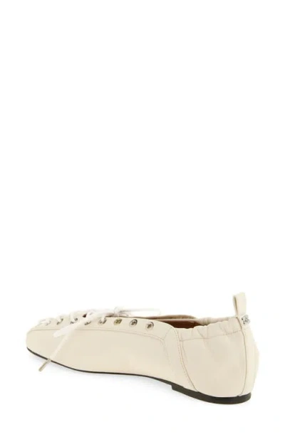 Ganni Womens White Eyelets Lace-up Pélinova Ballet Flats Eur 37 / 4 Uk In Neutral