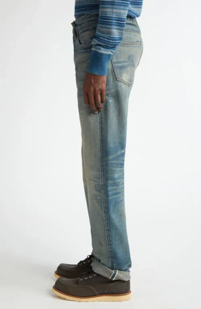 Double Rl Distressed Selvedge Straight Fit Jeans In Black