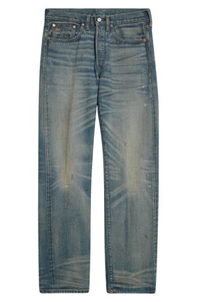 Double Rl Distressed Selvedge Straight Fit Jeans In Black