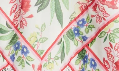 Tadashi Shoji Scarf Print Fringe Detail Strapless Cocktail Midi Dress In Multi