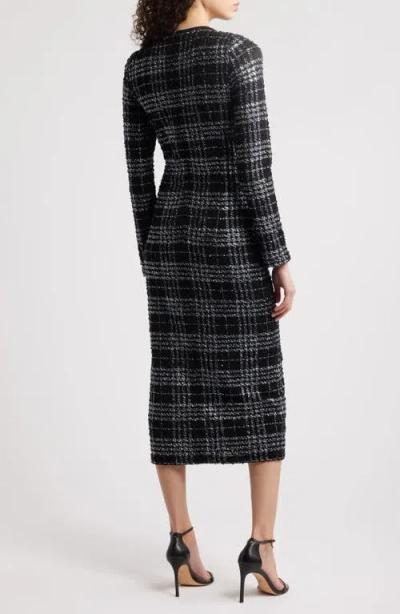 Black Halo Mae Long Sleeve Tweed Midi Dress In Carbon Class