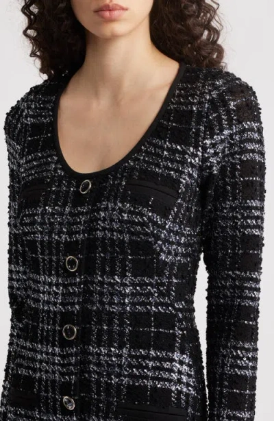 Black Halo Mae Long Sleeve Tweed Midi Dress In Carbon Class