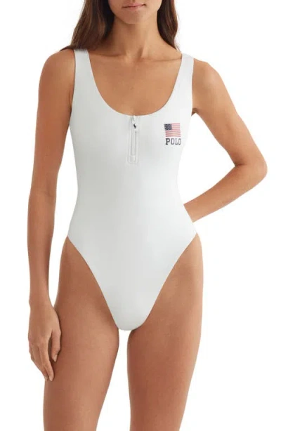 Polo Ralph Lauren Zipper Scoop-neck Tank One-piece Swimsuit In White