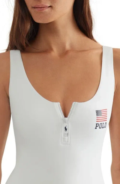 Polo Ralph Lauren Zipper Scoop-neck Tank One-piece Swimsuit In White