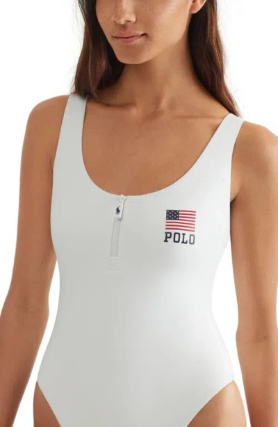 Polo Ralph Lauren Zipper Scoop-neck Tank One-piece Swimsuit In White