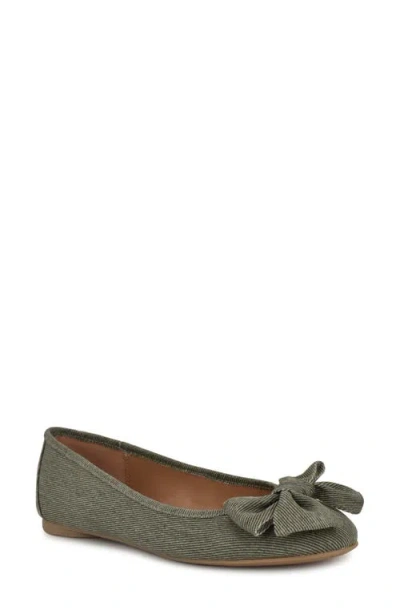Nine West Women's Veronika Denim Bow Ballet Flats In Dark Green