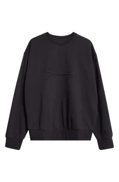 Givenchy Boxy Fit Embossed Logo Fleece Sweatshirt In Black