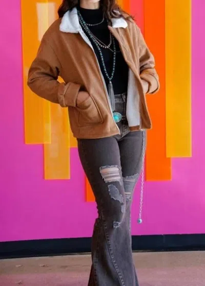 Lucky & Blessed Corduroy Fleece Lining Jacket In Caramel In Brown