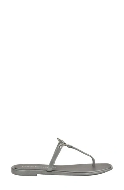 Calvin Klein Women's Edhen Logo T-strap Flat Jelly Sandals In Silver