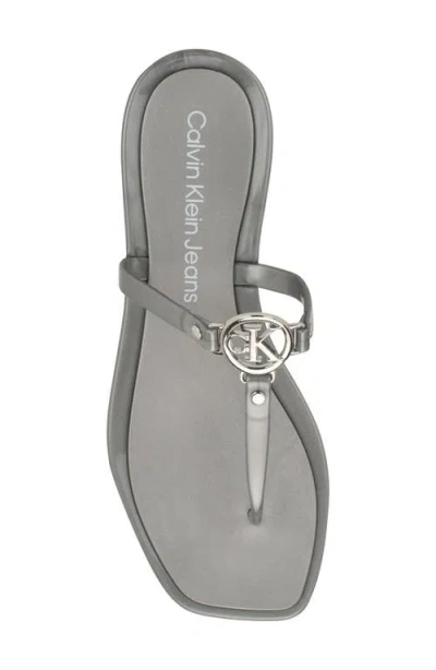 Calvin Klein Women's Edhen Logo T-strap Flat Jelly Sandals In Silver