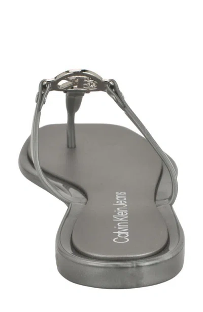Calvin Klein Women's Edhen Logo T-strap Flat Jelly Sandals In Silver