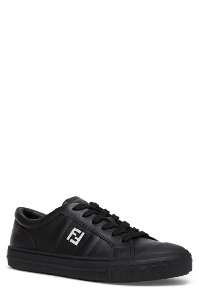 Fendi Domino Leather Low-top Sneakers In Black