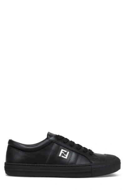 Fendi Domino Leather Low-top Sneakers In Black