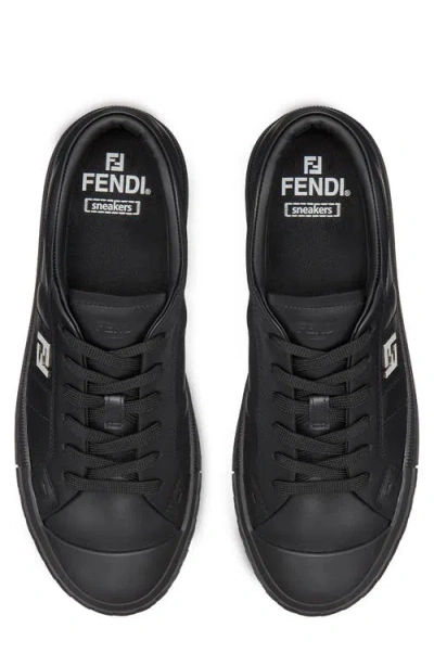 Fendi Domino Leather Low-top Sneakers In Black