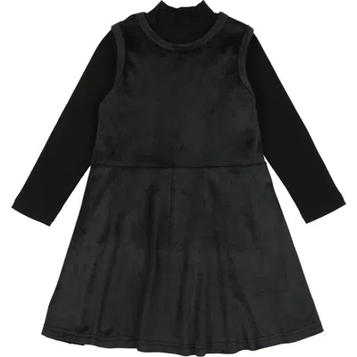 Pouf Little Girl's & Girl's Mockneck Long-sleeve Top & Velour Dress Set In Black