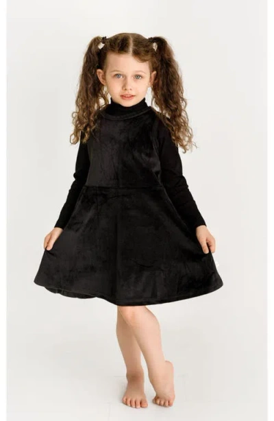 Pouf Little Girl's & Girl's Mockneck Long-sleeve Top & Velour Dress Set In Black