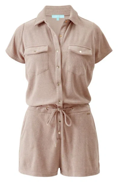 Melissa Odabash Cheryl Cotton Blend Terry Cover-up Romper In Almond