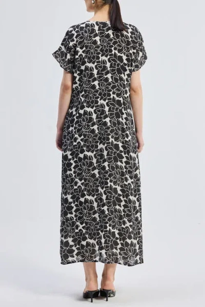 Reistor Deep V-neck Maxi Dress With Front Gathers In Midnight Bloom