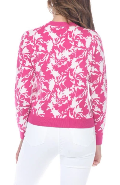 Rain And Rose Floral Crop Cardigan In Fuchsia