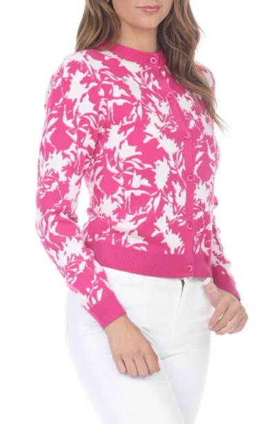 Rain And Rose Floral Crop Cardigan In Fuchsia