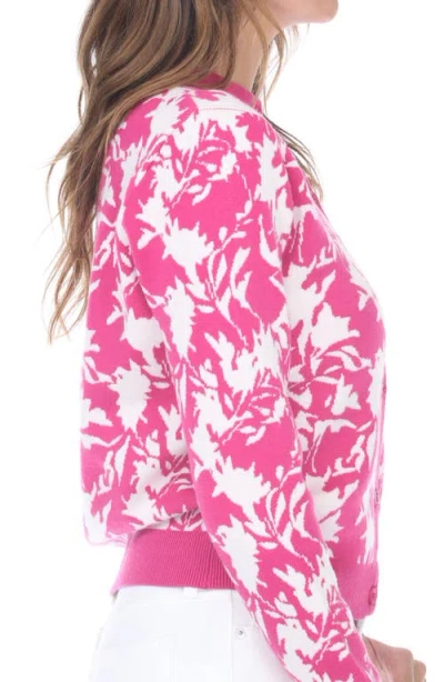 Rain And Rose Floral Crop Cardigan In Fuchsia