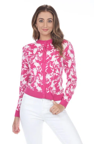 Rain And Rose Floral Crop Cardigan In Fuchsia