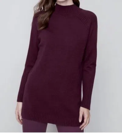 Charlie B Mock Neck Raglan Sleeve Sweater In Port In Red