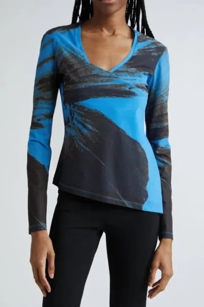 Stine Goya Florian Brushstroke Print Asymmetric Knit Top In Multi