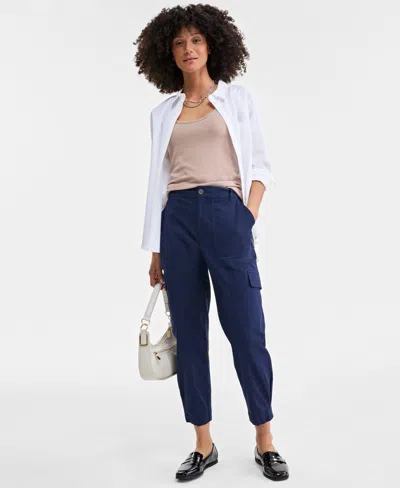 On 34th Women's Tapered Ankle-length Cargo Pants, Created For Macy's In Intrepid Blue