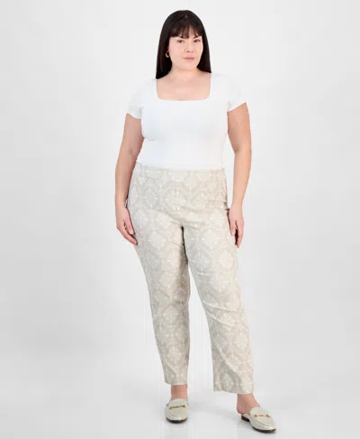 Jm Collection Plus Size Printed Jacquard Pants, Exclusively At Macy's In Stonewall